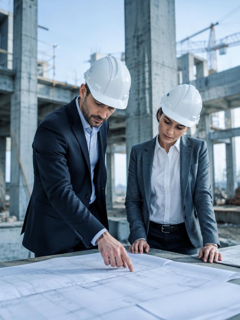 Equipo revisando planos en obra — Vertex